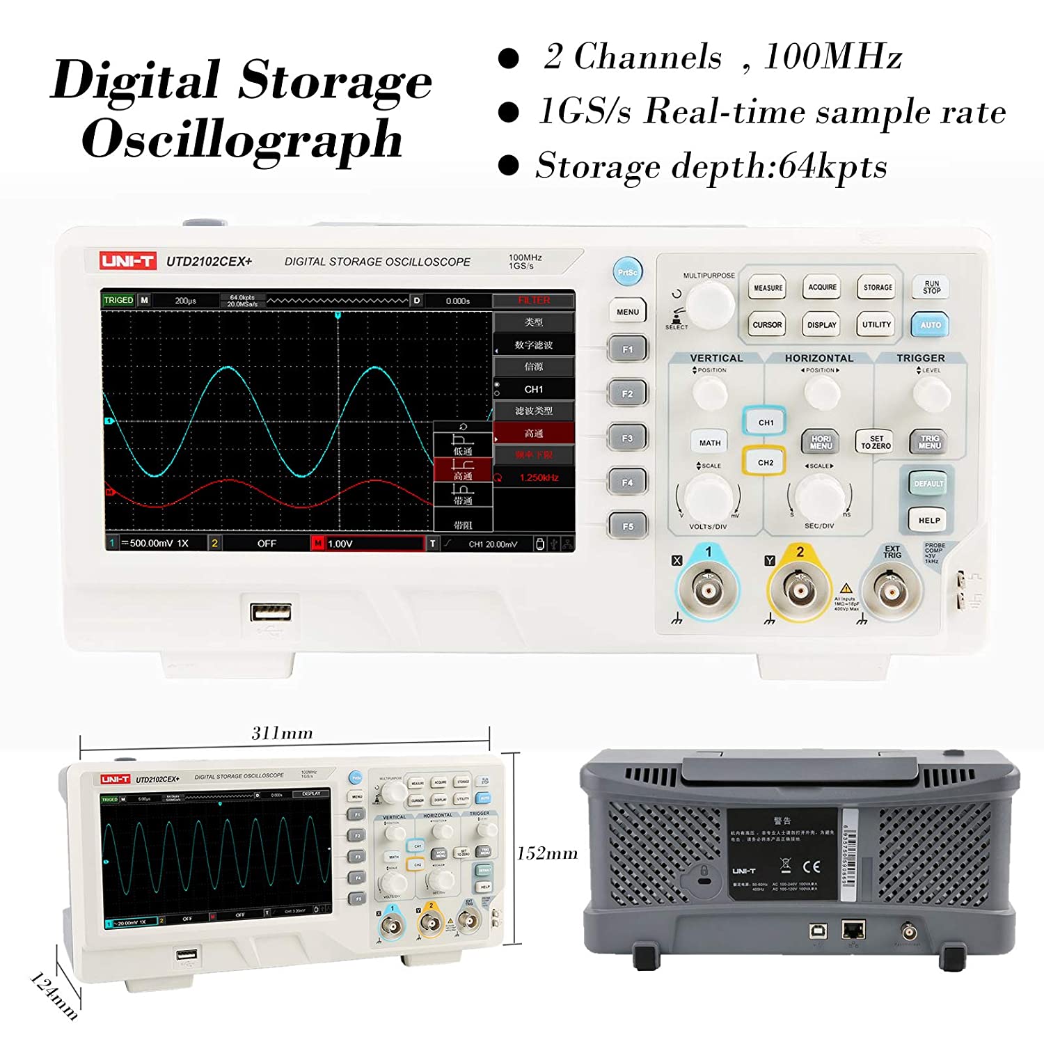 UTD2102CEX+ High Precision 100 - Digital Storage Oscilloscope 100Mhz recension och pris